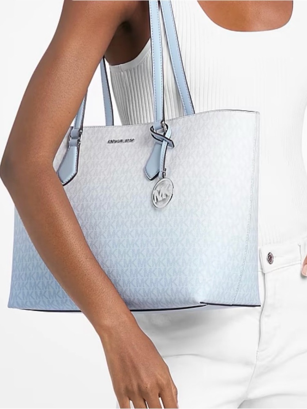 Michael Kors Ombre Pale Blue MK Signature Tote Shoulder Bag